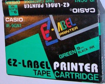 Casio EZ Label Printer Cartridge IR-9GN1 green tape black ink 9 mm